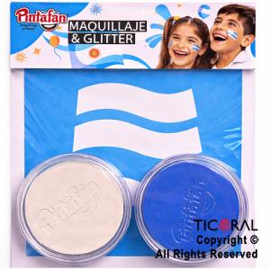 KIT MAQUILLAJE ARTISTICO PATRIO CELESTE Y BLANCO ( 4 GR) + STENCIL